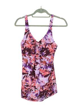 LL Bean Women's Shaping Swimwear Soft Drape Tankini Top Print beachwear Pool 8